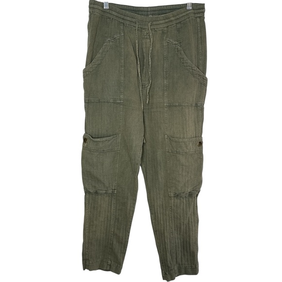 Free People Women's Feelin Good Green Utility Linen Pull On Pants Size Small - Picture 1 of 6